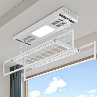 电动伸缩多功能晾衣架（带风干消毒） 白色